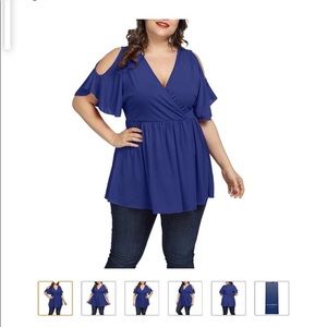 3X royal blue babydoll top with shoulder slits💙